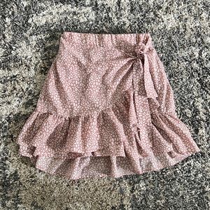 Pink and White Floral Tie Mini Skirt